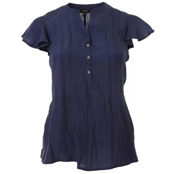 NWT Cocomo Plus Size 3X Navy Blue Solid Pintuck Short Flutter Sleeve Top - Picture 3 of 7